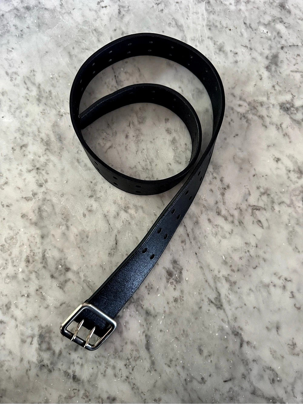 Prada Black Leather Double-Prong Buckle Belt
